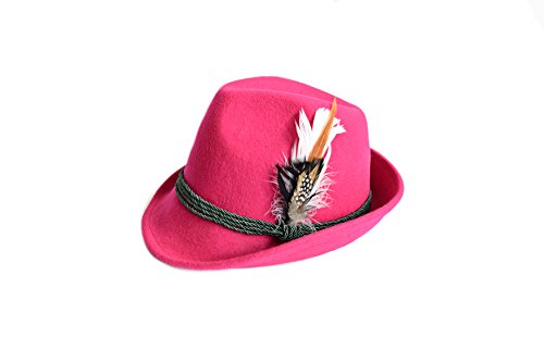 Edelnice Trachtenmode Trachtenhut aus 100% Wolle mit echter Feder, Farbe pink Gr. 59 von Edelnice Trachtenmode