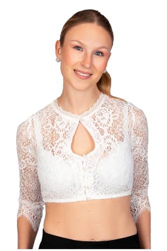 Edelnice Trachtenmode hochwertige Dirndlbluse Lara mit Tropfenausschnitt aus Spitze Gr. 32-50 (DE/NL/SE/PL, Numerisch, 40, Regular, Regular, weiß) von Edelnice Trachtenmode