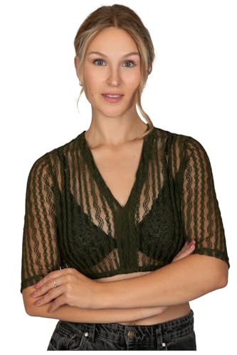 Edelnice Trachtenmode hochwertige trachtige Dirndlbluse Anna in Creme oder Grün Gr. 32-50 (DE/NL/SE/PL, Numerisch, 42, Regular, Regular, Grün) von Edelnice Trachtenmode