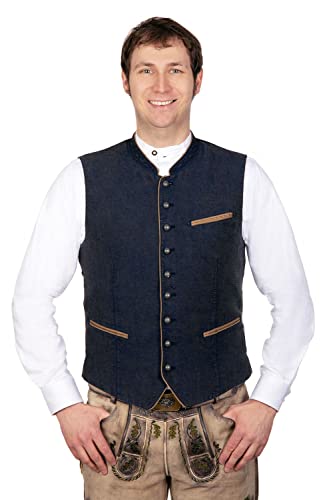 Edelnice Trachtenmode Elegante Trachtenweste Gilet aus Leinen Kilian dunkelblau Gr. 48 von Edelnice Trachtenmode