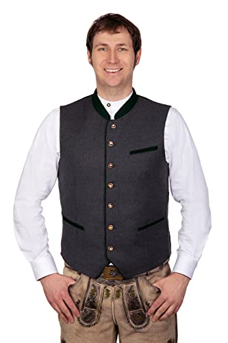 Edelnice Trachtenmode Elegante weiche Woll Trachtenweste Gilet Roland grau mit grünen Paspeln Gr. 48 von Edelnice Trachtenmode