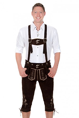 Edelnice Trachtenmode Herren Trachten Kniebund Lederhose Hirsch Dunkelbraun aus feinstem Rindsveloursleder Gr. 44-68 von Edelnice Trachtenmode