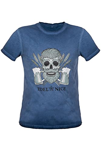 Edelnice Trachtenmode Trachten T-Shirt aus Baumwolle mit rockigem Print perfekt Nicht nur zur Lederhose Farbe blau, rot, schwarz oder ggrün Gr. S-4XL von Edelnice Trachtenmode