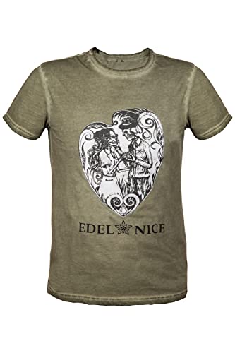 Edelnice Trachtenmode Trachten T-Shirt aus Baumwolle mit rockigem Print perfekt Nicht nur zur Lederhose Farbe blau, rot, schwarz oder ggrün Gr. S-4XL von Edelnice Trachtenmode