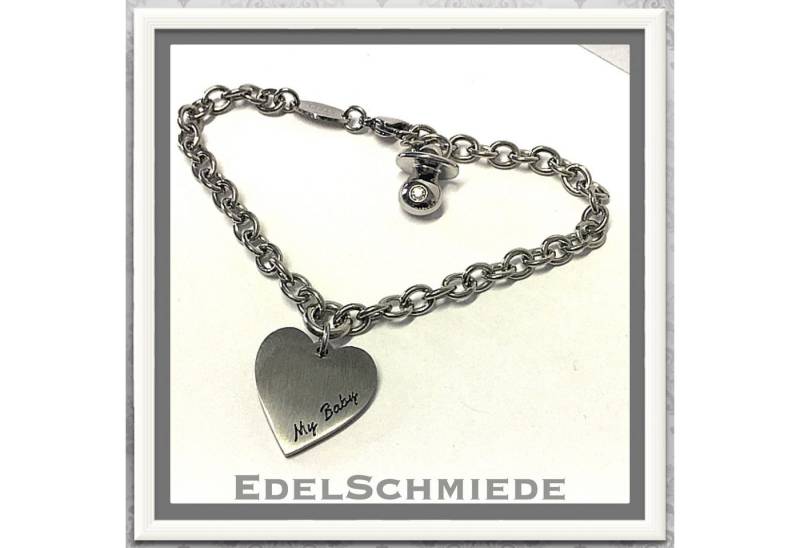 Edelschmiede925 Edelstahlarmband Edelschmiede925 Armband zur Geburt - Edelstahl mit Herz Anhänger von Edelschmiede925