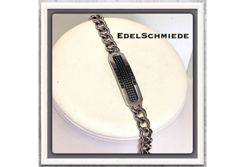 Edelschmiede925 Edelstahlarmband Edelschmiede925 Edelstahl Armband mit Idenplatte geschwärzt + Zirk von Edelschmiede925