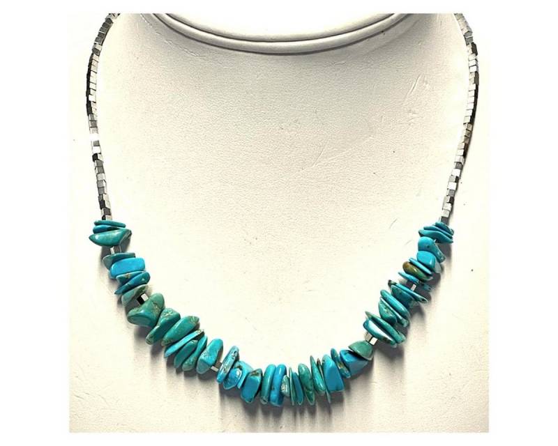 Edelschmiede925 Edelstahlarmband Edelsteinkette Hämatit + Türkis Nuggets 925/- Silber Verschluß von Edelschmiede925