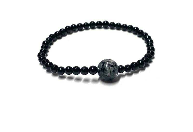 Edelschmiede925 Armband Zugarmband Onyx schwarz + Turmalinquarz 10,5mm 18-19cm von Edelschmiede925