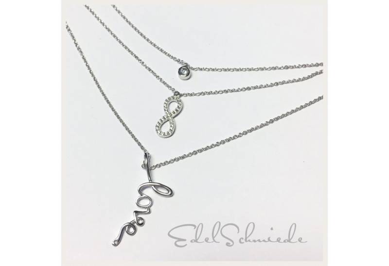 Edelschmiede925 Collier 3reihiges Collier 925 Silber rhod Zirk - Unendlich von Edelschmiede925