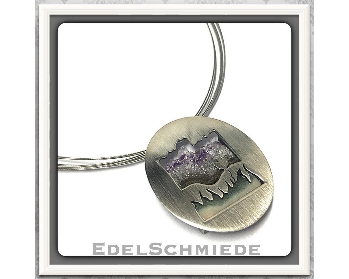 Edelschmiede925 Collier Edelschmiede925 Halsreif mit Quarz Anhänger (Amethyst) 925 Silber von Edelschmiede925