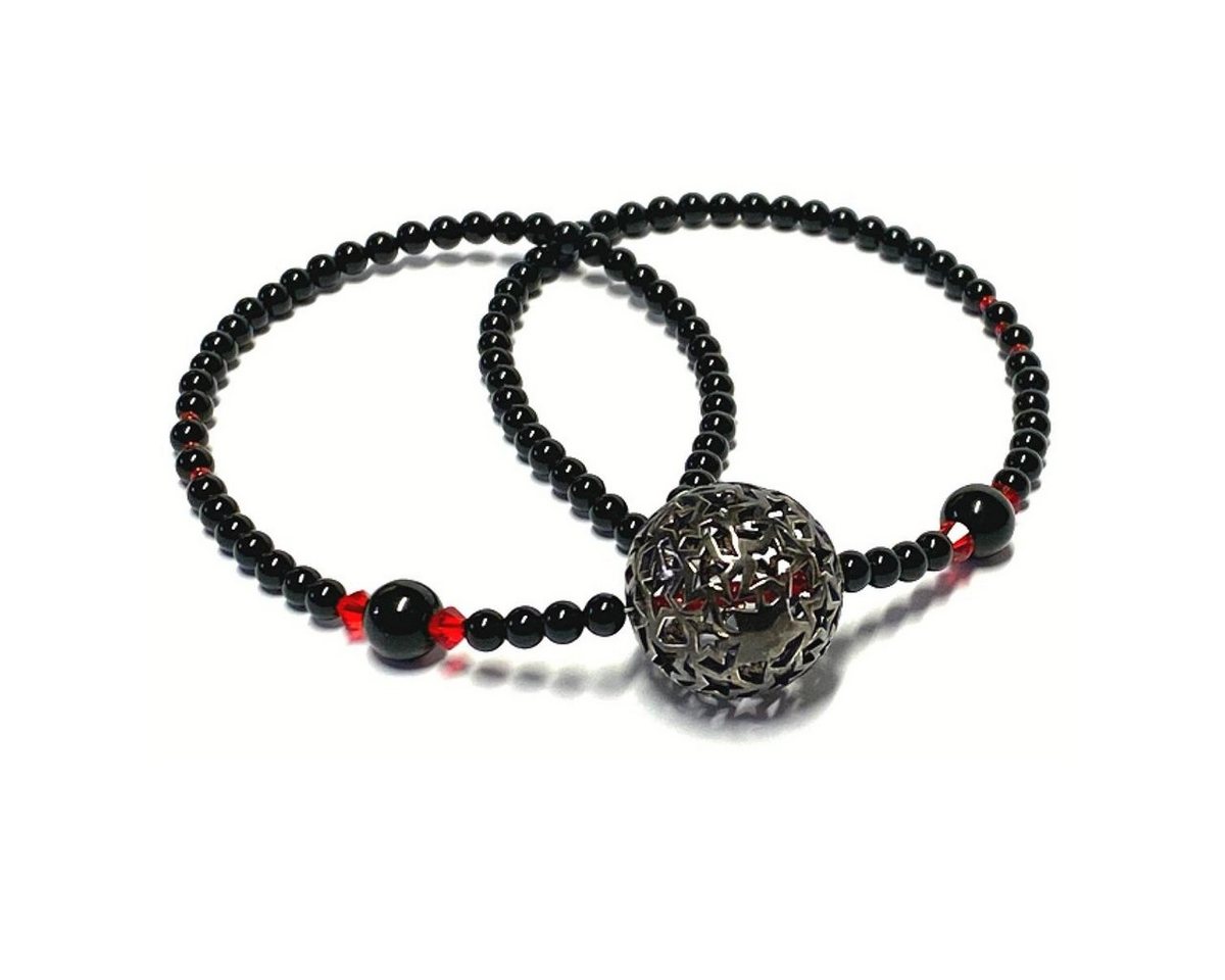 Edelschmiede925 Collier Halskette Onyx Sternen Silberkugel 21mm Glasperlen rot Verschluß Edels von Edelschmiede925