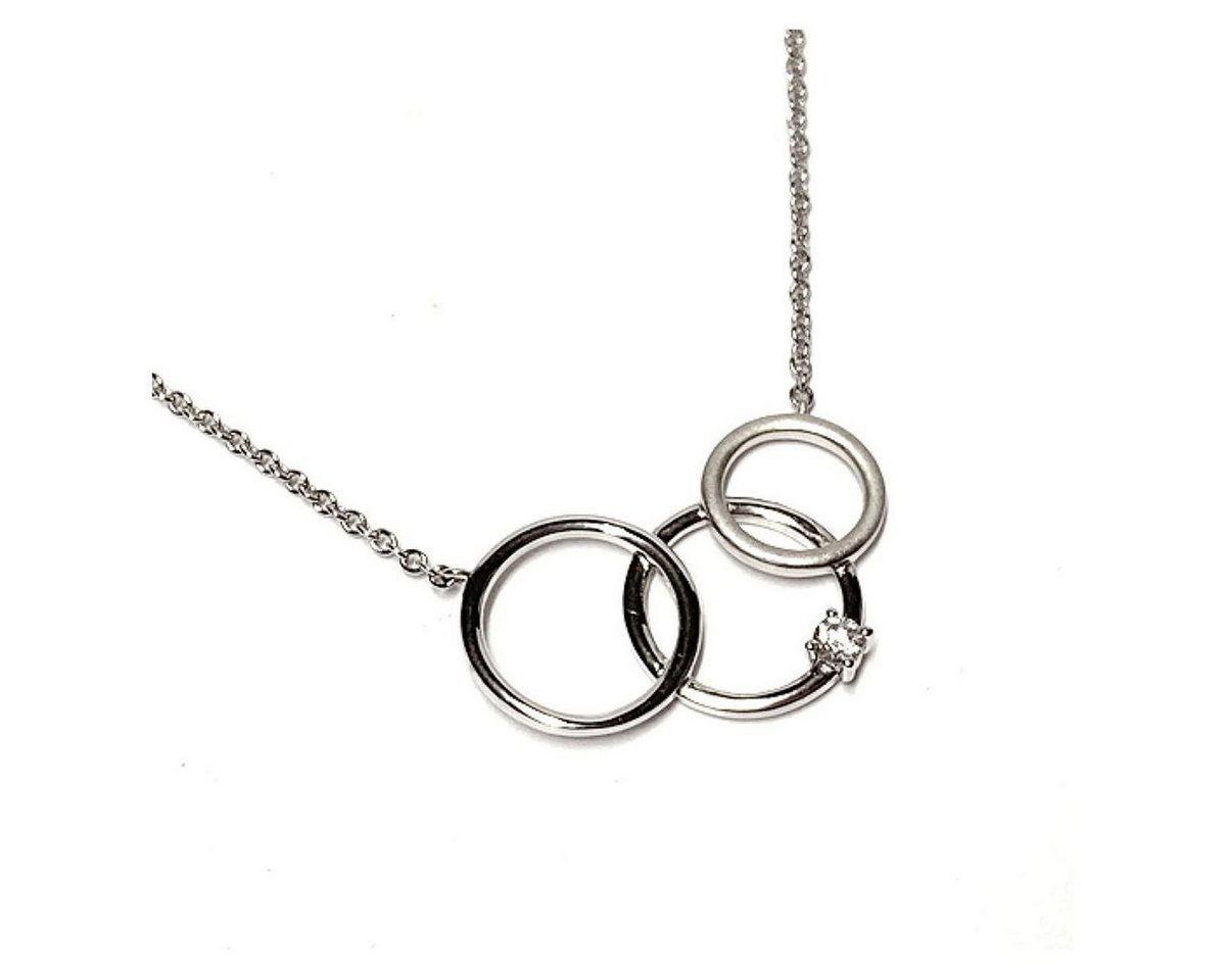 Edelschmiede925 Collier Kette 3 Ringen 925 Silber rhod. teilweise matt und Zirkonia 45 - 49 cm von Edelschmiede925