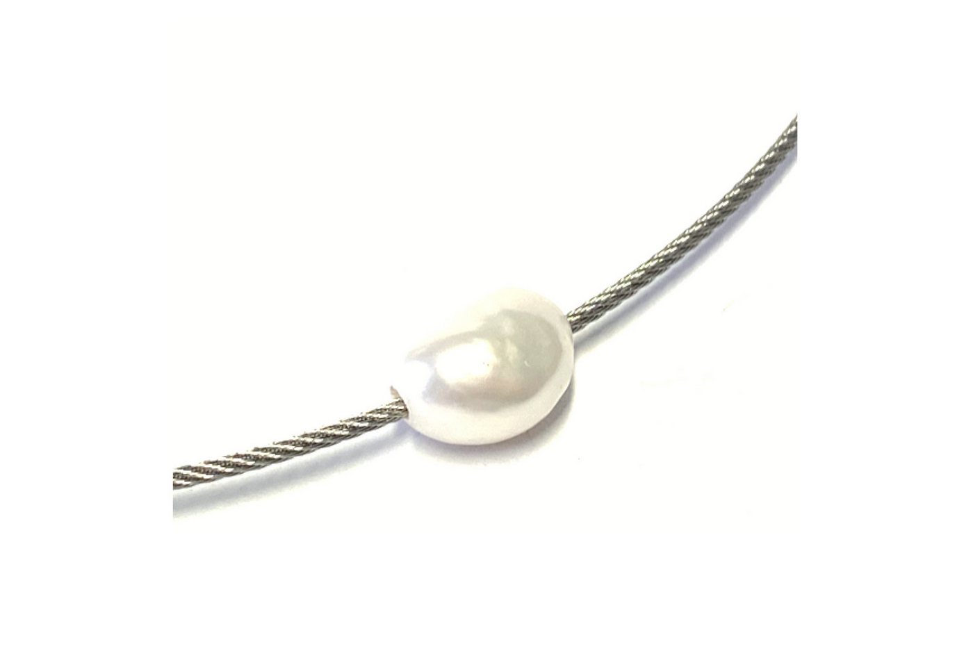 Edelschmiede925 Collier Kette Edelstahl Seil Perle weiß naturform Bajonettverschluß 42cm von Edelschmiede925