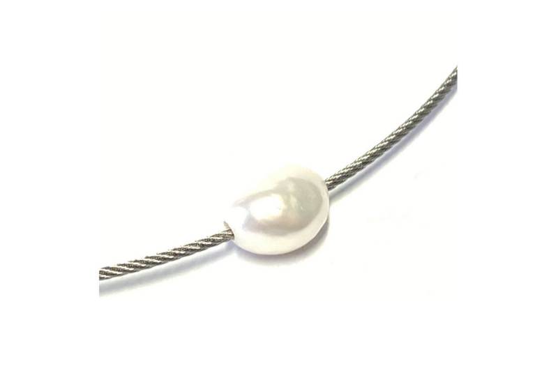 Edelschmiede925 Collier Kette Edelstahl Seil Perle weiß naturform Bajonettverschluß 42cm von Edelschmiede925