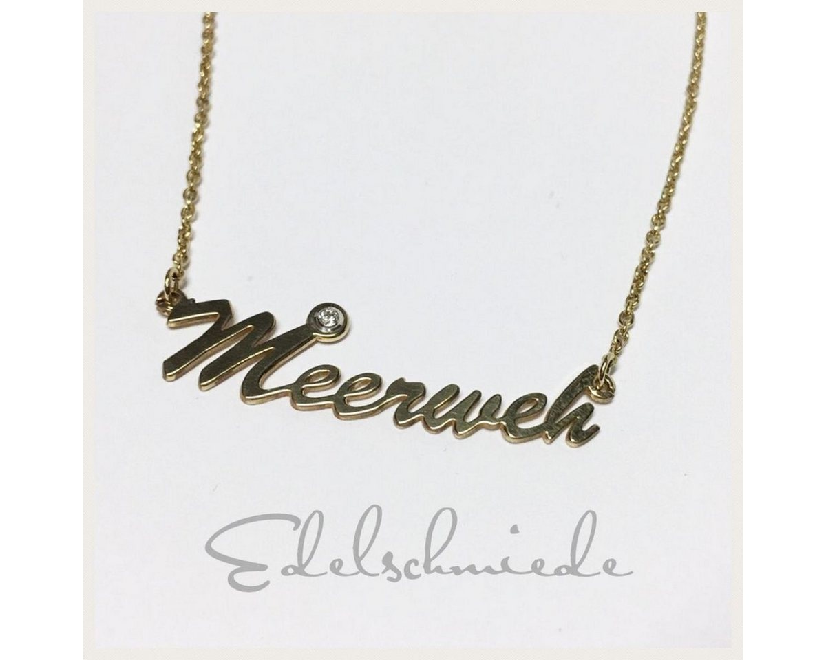 Edelschmiede925 Collier MEERWEH als Schriftzug an Halskette 925 Sterling Silber vergoldet von Edelschmiede925