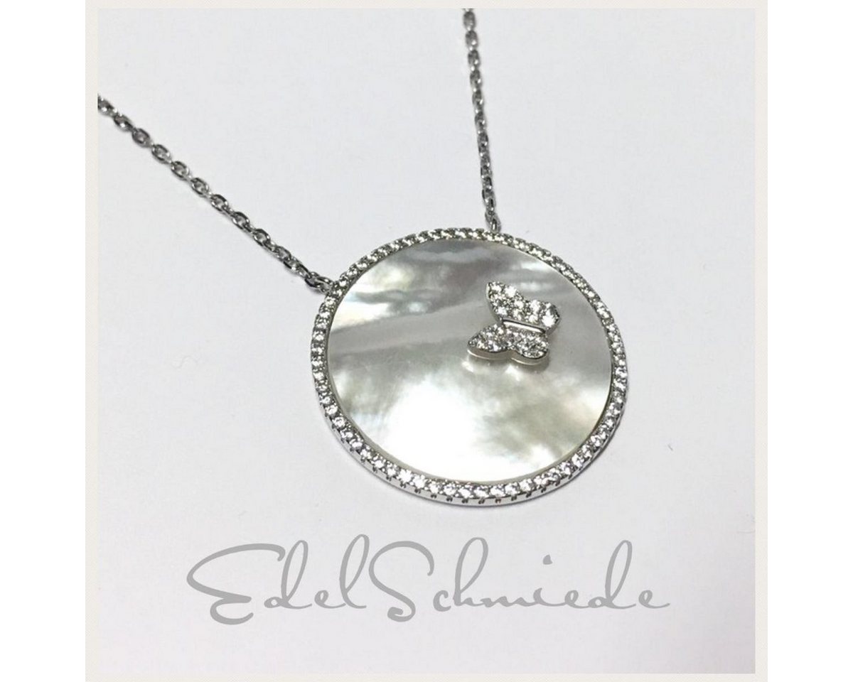 Edelschmiede925 Collier Perlmuttscheibe als Anhänger 925 Silber Zirkonia inkl Kette 40-45 cm von Edelschmiede925