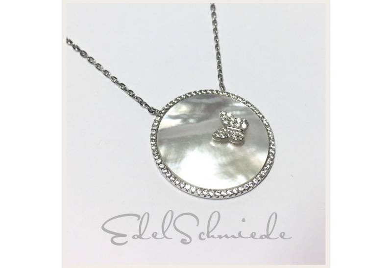 Edelschmiede925 Collier Perlmuttscheibe als Anhänger 925 Silber Zirkonia inkl Kette 40-45 cm von Edelschmiede925