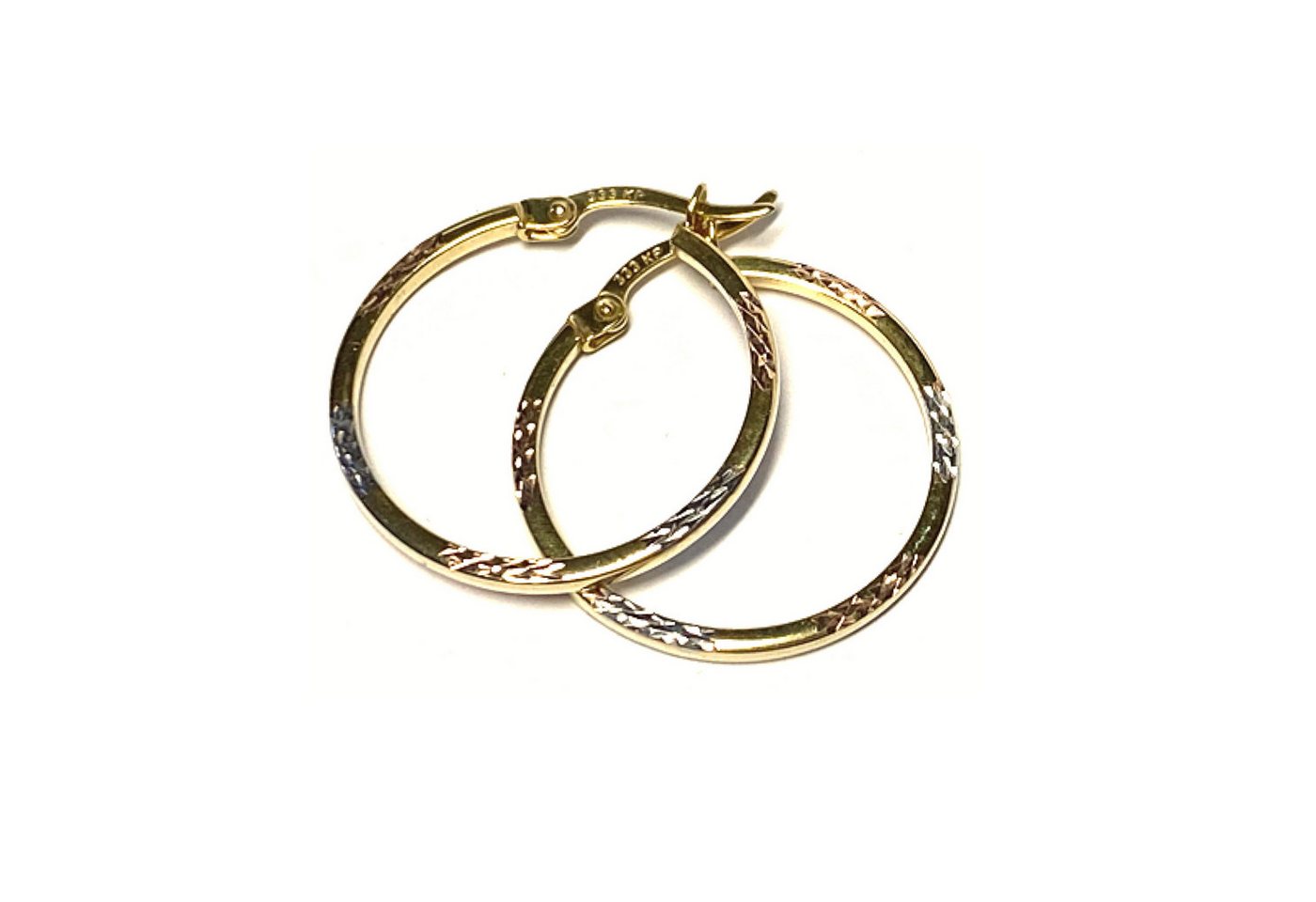 Edelschmiede925 Creolen-Set Ohrring 333/- Gold bicolorpoliert rund 23mm diamantiert Creole von Edelschmiede925