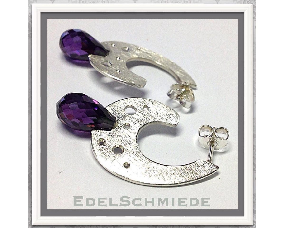 Edelschmiede925 Creolen-Set OhrringeOhrstecker 925 Silber lila Zirkonia - eismatt - (Set) von Edelschmiede925