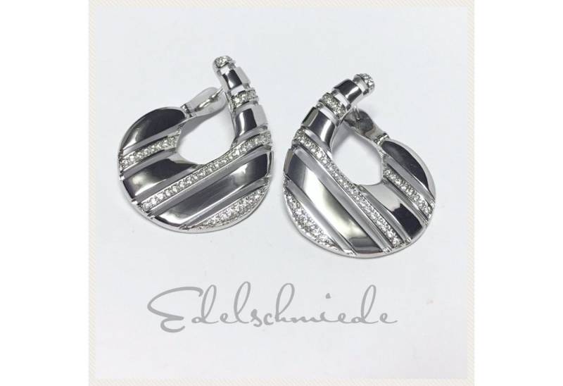 Edelschmiede925 Paar Creolen peppige Creolen in 925/- Sterling Silber rhod + Zirkonia von Edelschmiede925
