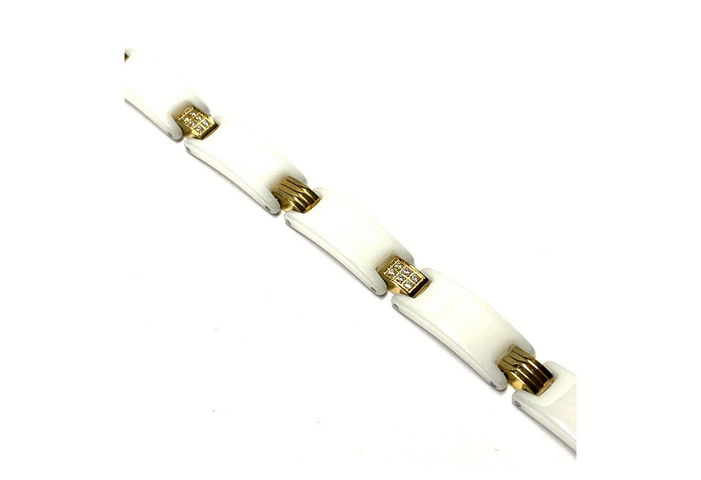 Edelschmiede925 Edelstahlarmband Armband Edelstahl Keramik weiß vergoldet Zirkonia üppig 18 / 19cm von Edelschmiede925
