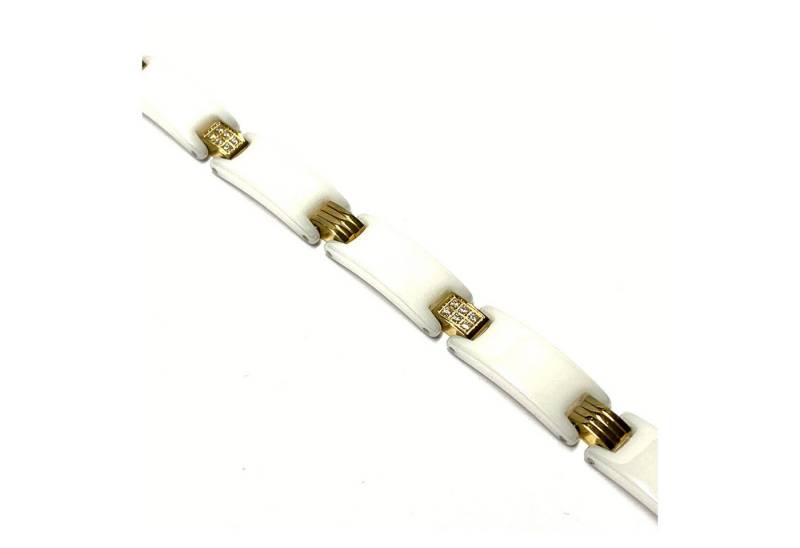Edelschmiede925 Edelstahlarmband Armband Edelstahl Keramik weiß vergoldet Zirkonia üppig 18 / 19cm von Edelschmiede925