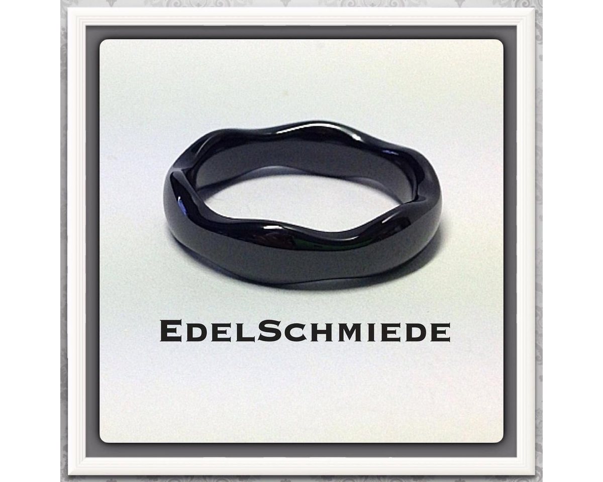 Edelschmiede925 Fingerring Keramikring schwarz mit gewelltem Rand - Trauring #58 von Edelschmiede925