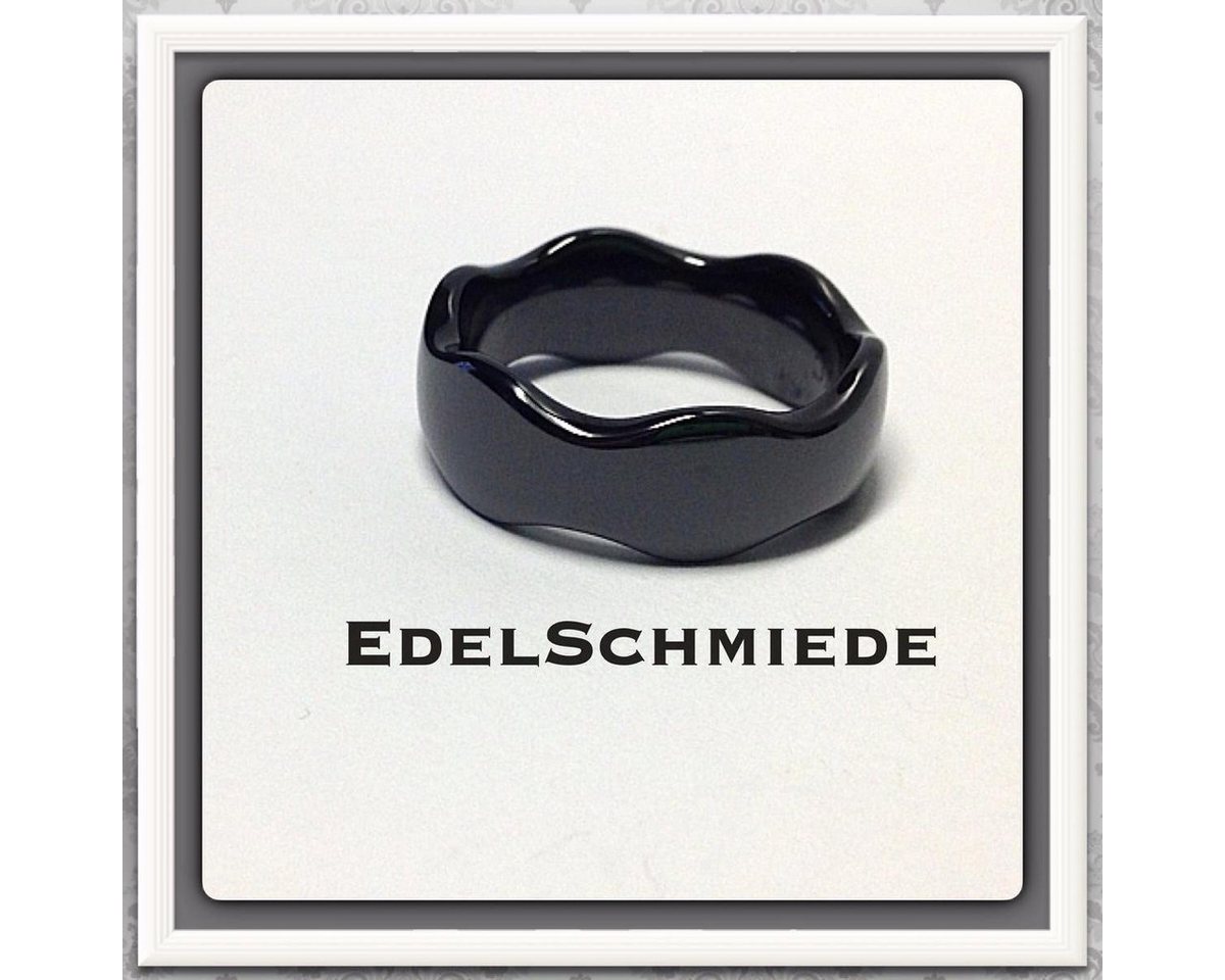 Edelschmiede925 Fingerring Keramikring schwarz mit gewelltem Rand - Trauring von Edelschmiede925