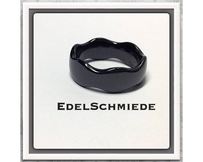 Edelschmiede925 Fingerring Edelschmiede925 Keramikring schwarz mit gewelltem Rand - Trauring von Edelschmiede925