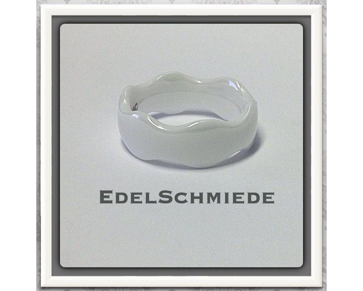 Edelschmiede925 Fingerring Keramikring weiß mit gewelltem Rand - Trauring von Edelschmiede925