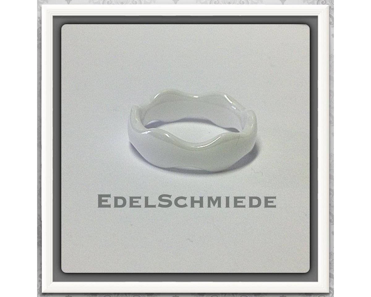 Edelschmiede925 Fingerring Edelschmiede925 Keramikring weiß mit gewelltem Rand - Trauring von Edelschmiede925