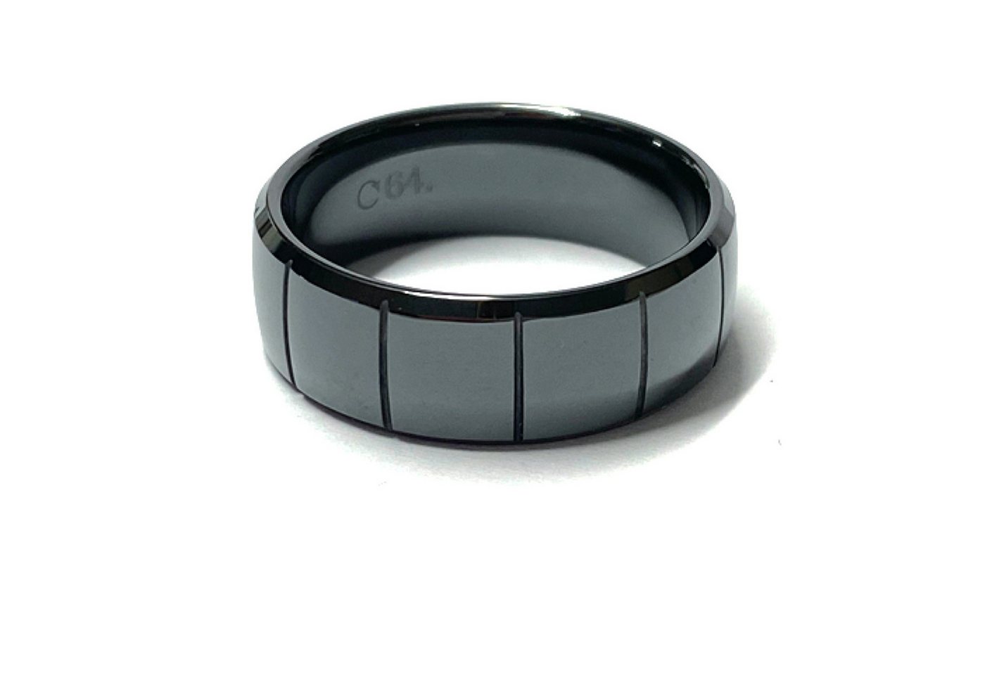 Edelschmiede925 Fingerring Keramik Ring halbrund schwarz 8 mm Bandring Ehering Trauring #64 von Edelschmiede925