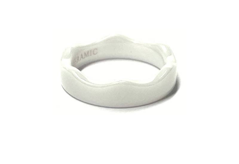 Edelschmiede925 Fingerring Keramik Ring weiß 5mm gewellt Bandring Ehering Vorsteckring #58 von Edelschmiede925