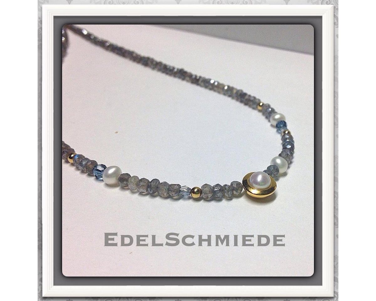 Edelschmiede925 Kette ohne Anhänger Edelschmiede925 Labradorit Collier mit echter Perle 925 vergoldet von Edelschmiede925