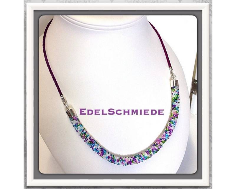 Edelschmiede925 Kette ohne Anhänger Glasperlen Mittelteil Collier m Seidenband 925/- von Edelschmiede925
