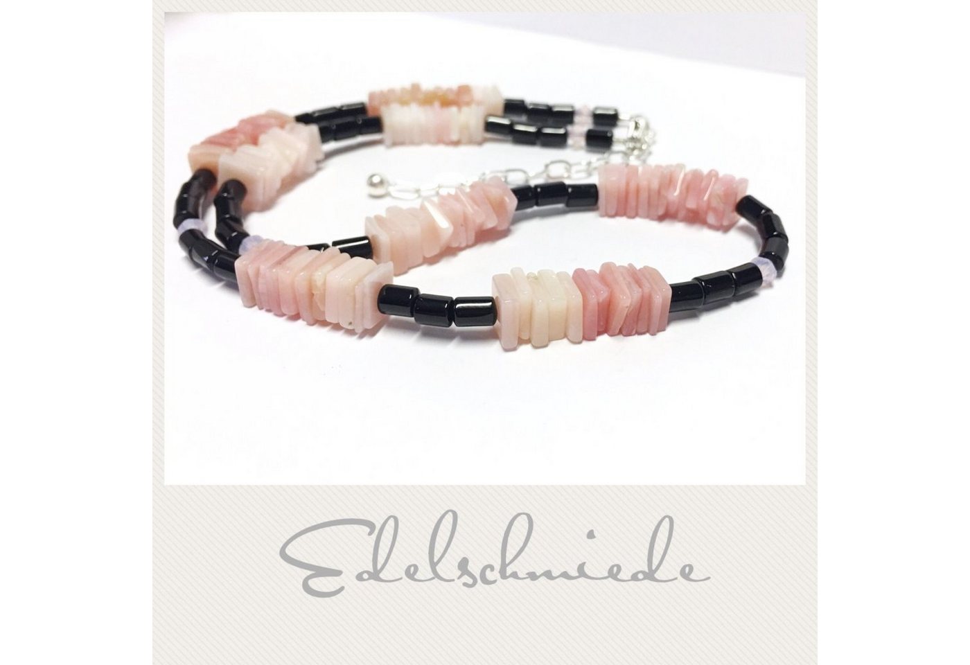 Edelschmiede925 Kette ohne Anhänger Pink Opal Plättchen + Onyx + Kristall 925 Silber 43-50 cm von Edelschmiede925