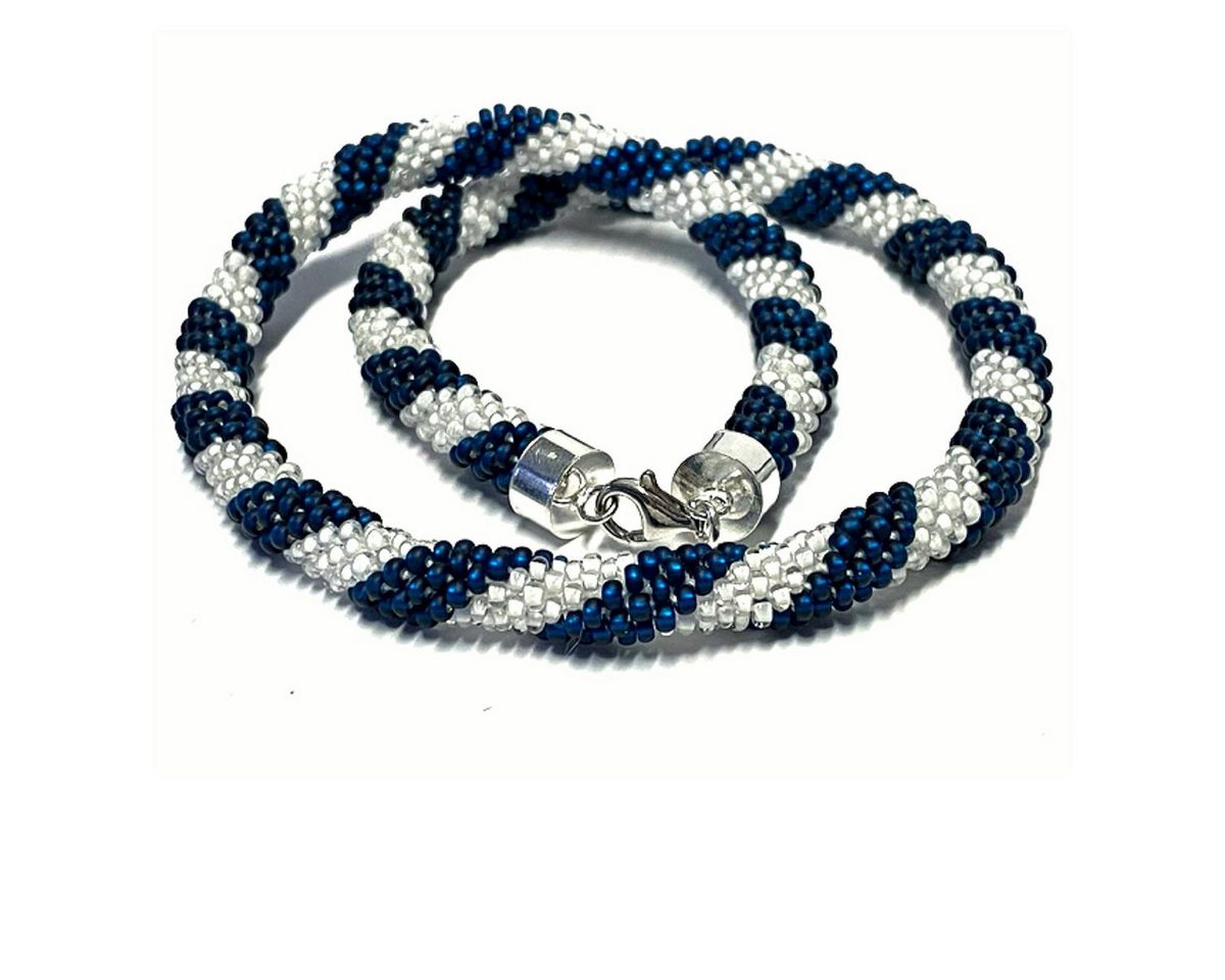 Edelschmiede925 Kette ohne Anhänger tolle Häkelkette blau / weiß mit 925 Silber Verschluß 46 cm Handarbeit Edelschmiede925 Kette ohne Anhänger tolle Häkelkette blau / weiß mit 925 Silber Verschluß 46 cm Handarbeit von Edelschmiede925