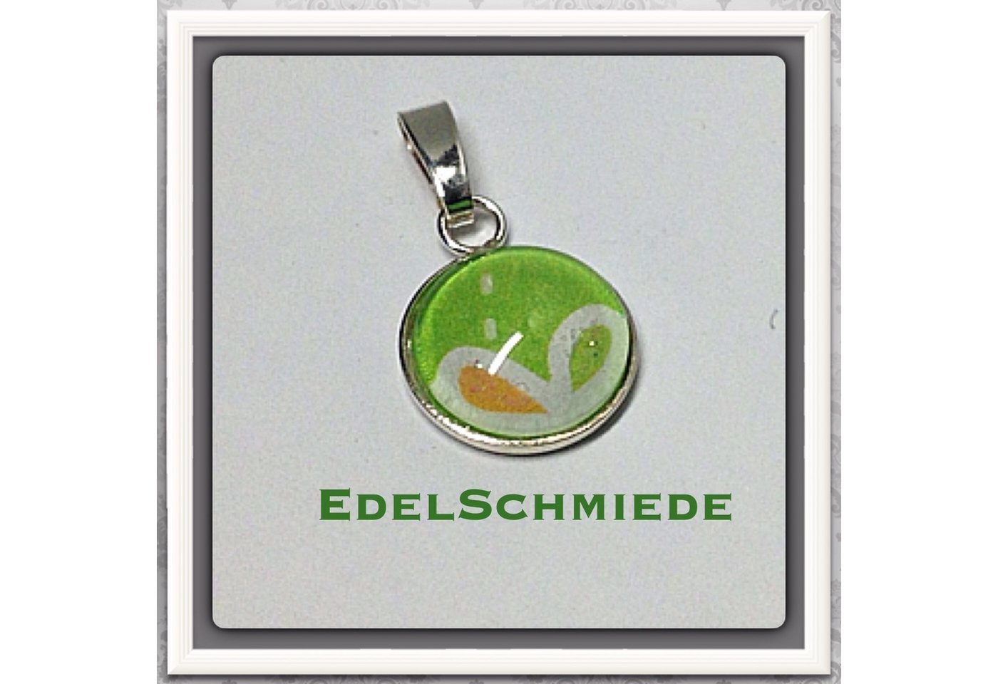 Edelschmiede925 Kettenanhänger Edelschmiede925 Anhänger 925/- mit Glascabochon Blüte auf grün von Edelschmiede925