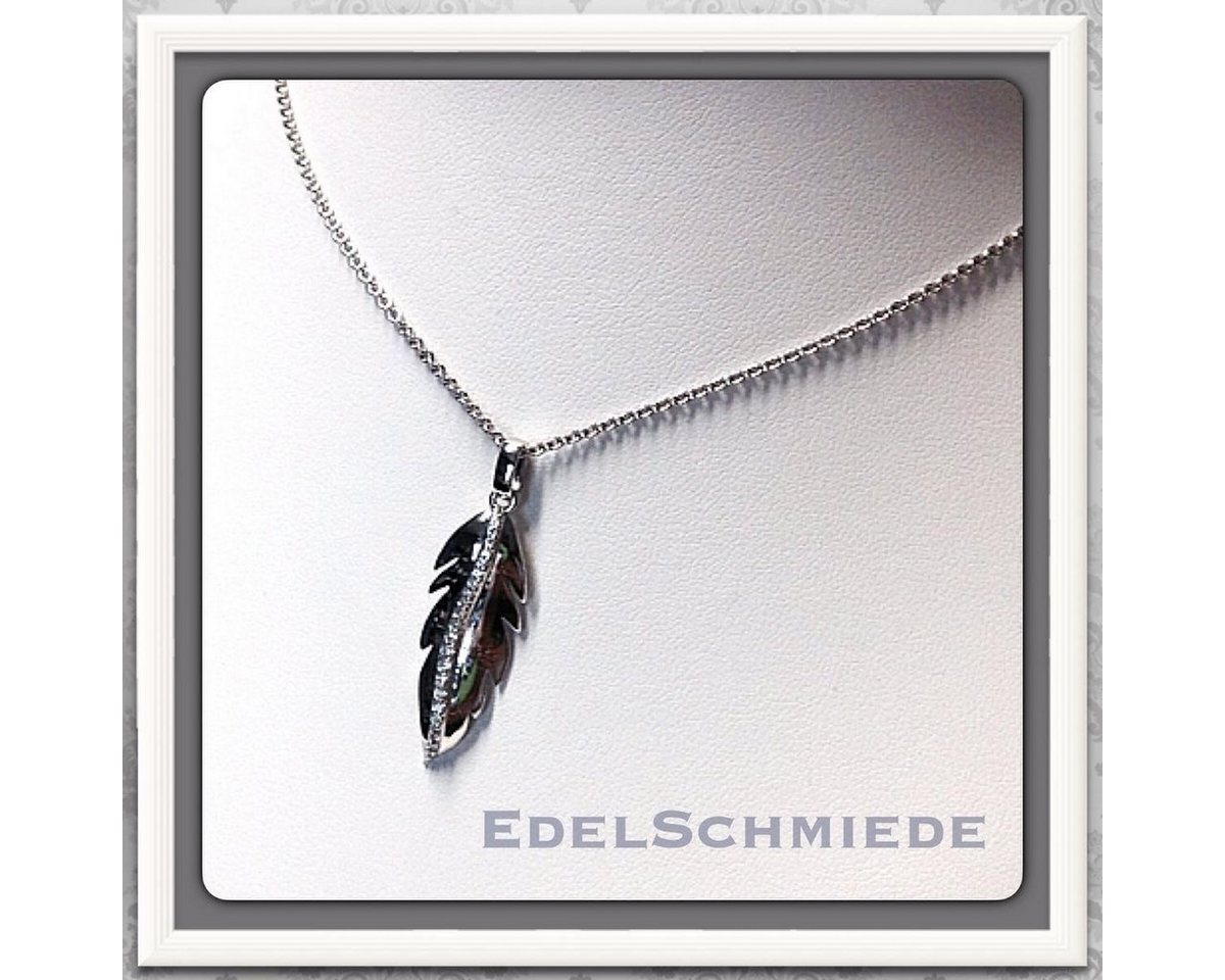 Edelschmiede925 Kettenanhänger Feder aus 925/- Silber mit Zirkonia, inkl. Kette von Edelschmiede925