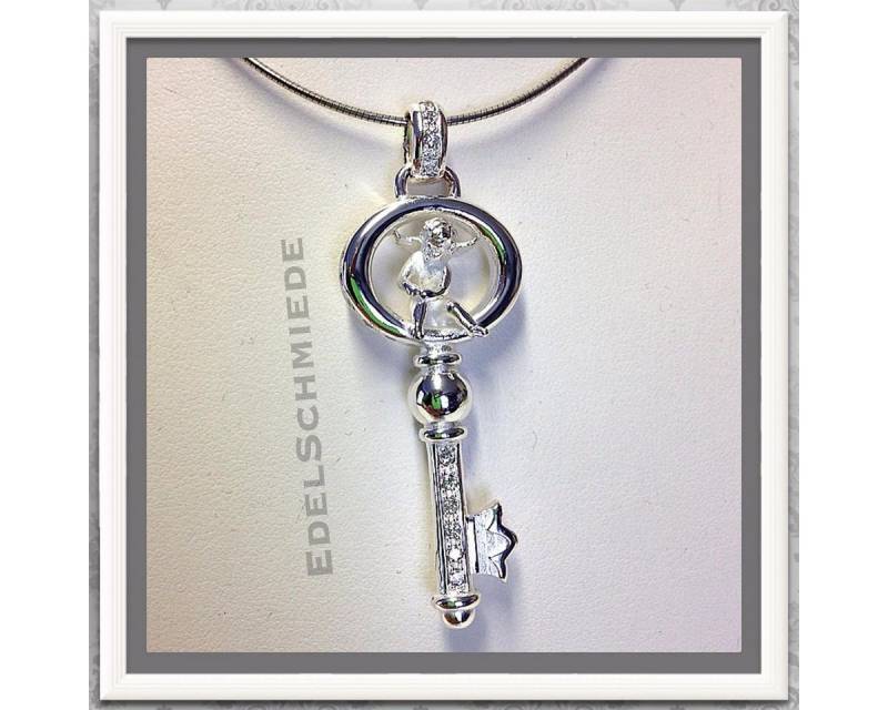 Edelschmiede925 Kettenanhänger Edelschmiede925 Schlüssel zum Herzen 925 Silber m sitzendem Engel von Edelschmiede925