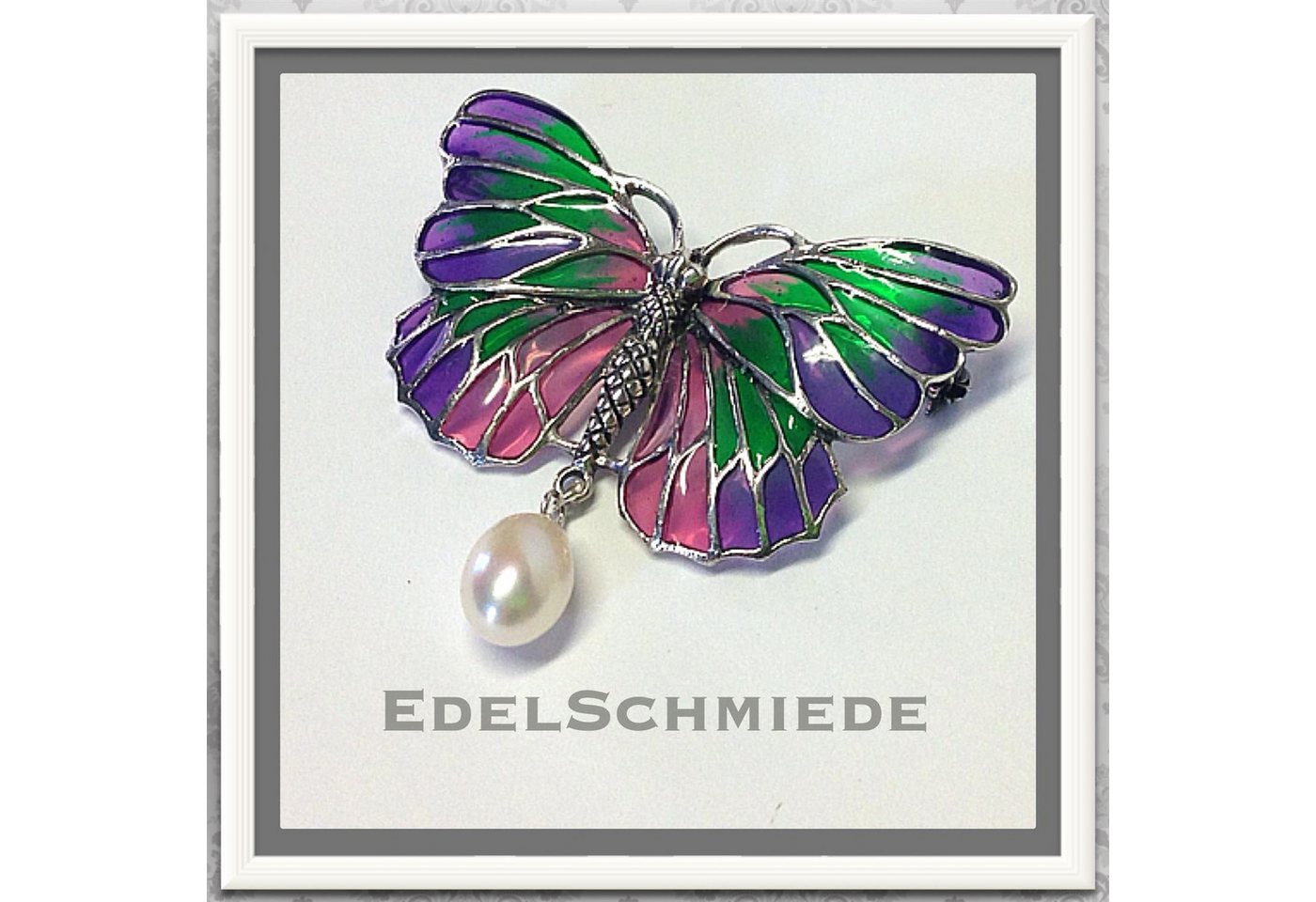 Edelschmiede925 Kettenanhänger farbiger Schmetterling 925 Silber Broschanhänger von Edelschmiede925