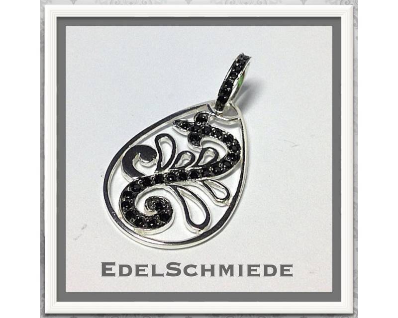 Edelschmiede925 Kettenanhänger Kettenanhänger 925 Silber Tropfen mit schw. Zirk. von Edelschmiede925