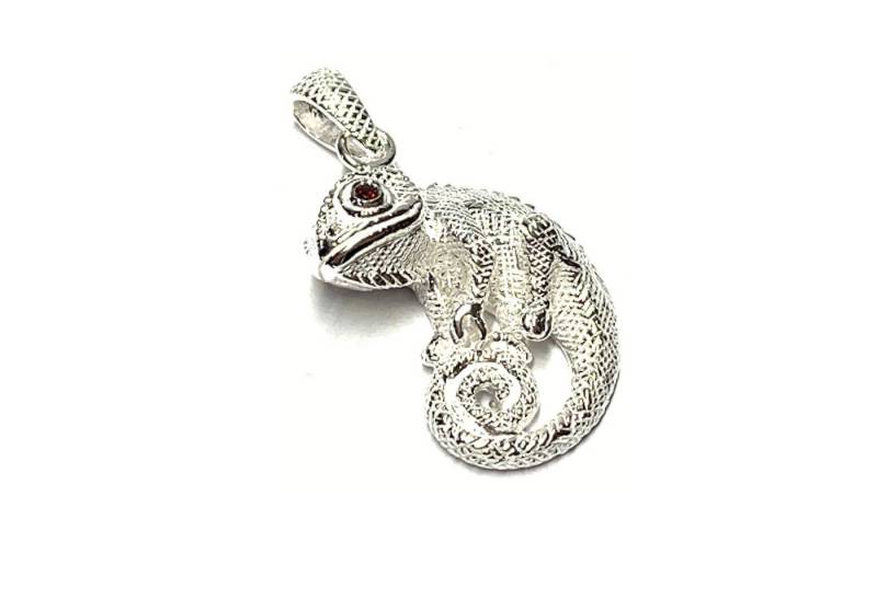 Edelschmiede925 Kettenanhänger Kettenanhänger als Chamäleon 925 Silber rote Augen von Edelschmiede925