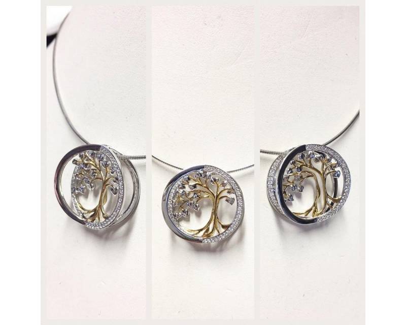 Edelschmiede925 Kettenanhänger feiner Anhänger Silber 925 vergoldet Lebensbaum m Zirkonia von Edelschmiede925