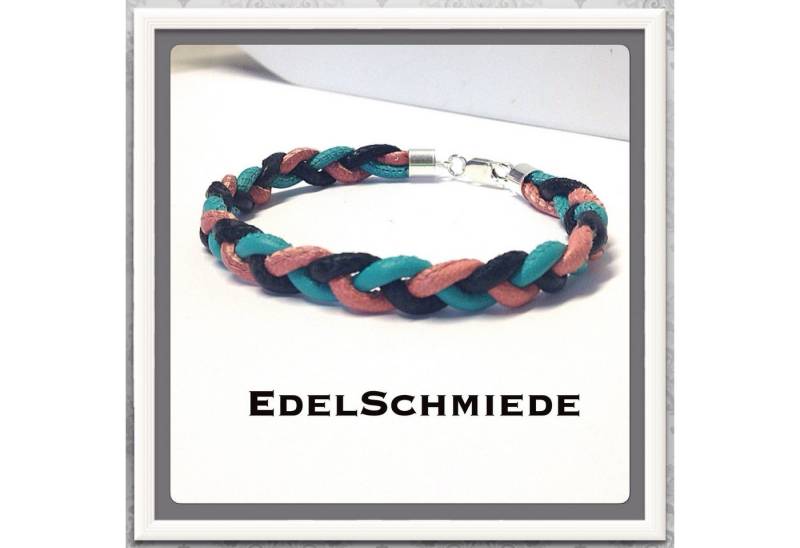 Edelschmiede925 Lederarmband Lederarmband m 925 Verschluß schwarz türkis lachs von Edelschmiede925