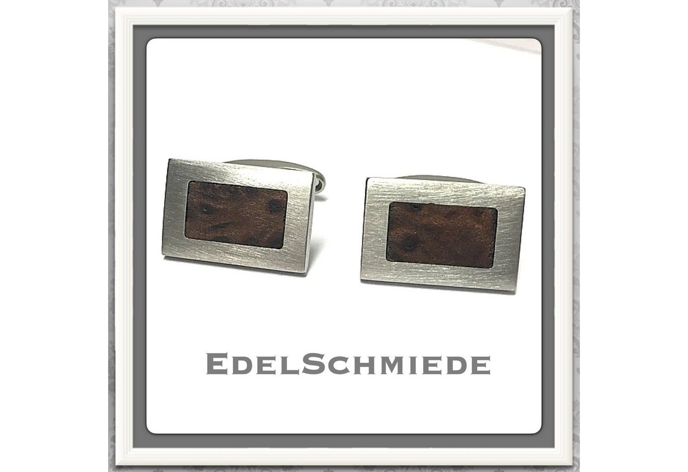 Edelschmiede925 Manschettenknöpfe Edelschmiede925 Manschettenknöpfe Edelstahl mit Holzinlay - matt - von Edelschmiede925