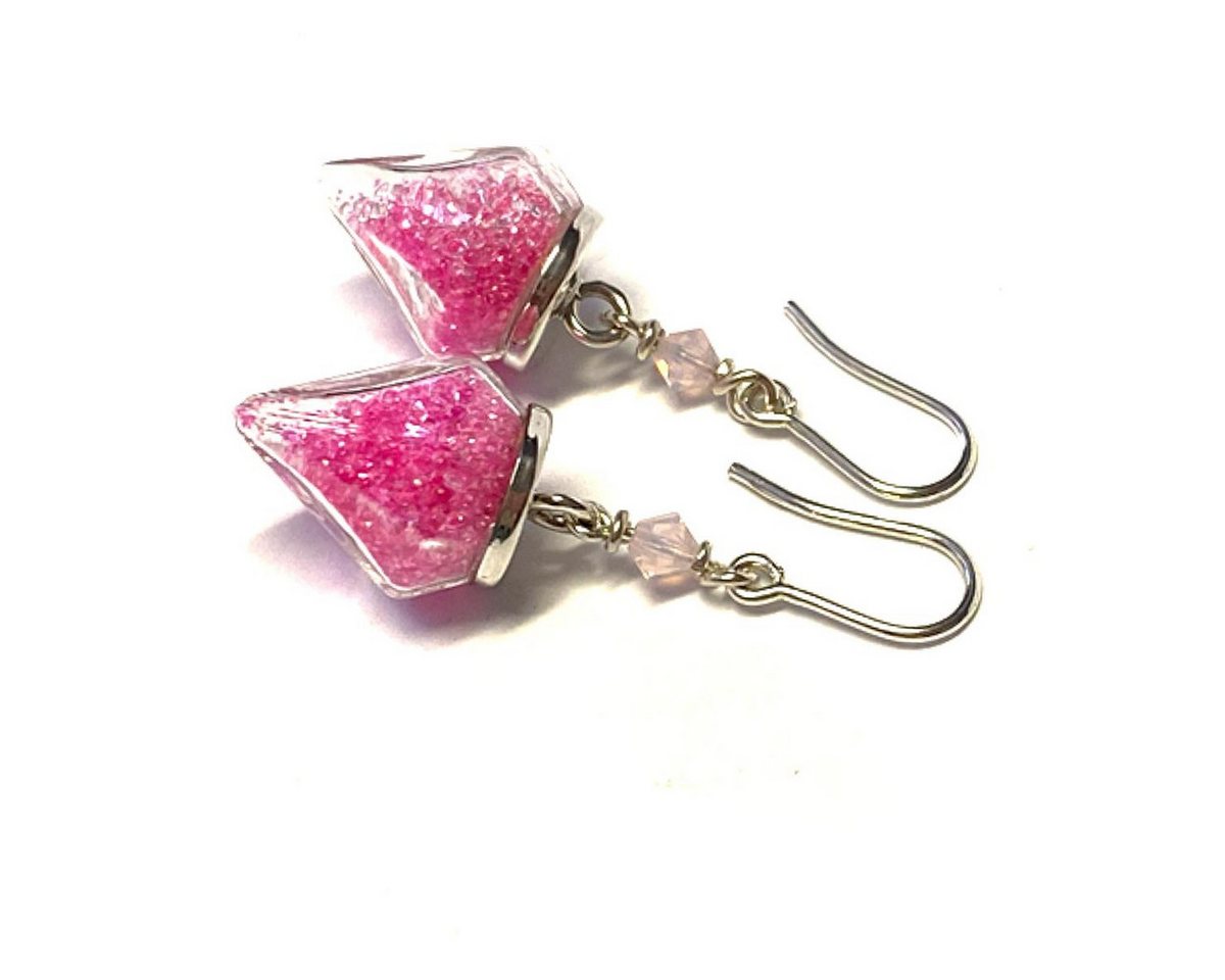 Edelschmiede925 Ohrhänger-Set Ohrhänger 925 Sterling Silber Glasperle Diamant gefüllt pink von Edelschmiede925