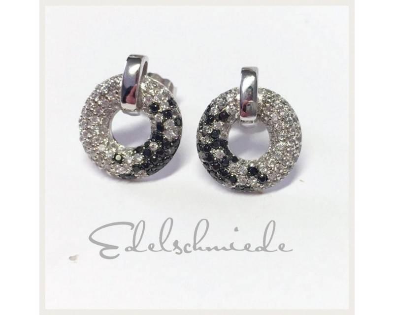 Edelschmiede925 Ohrstecker-Set 925/- Sterling Silber rhod schwarze und weiße Zirkonias von Edelschmiede925