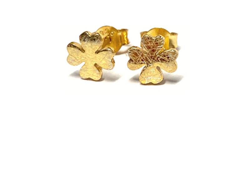 Edelschmiede925 Ohrstecker-Set 925 Silber vergoldet Kleeblatt matt kleine Glücksbringer von Edelschmiede925
