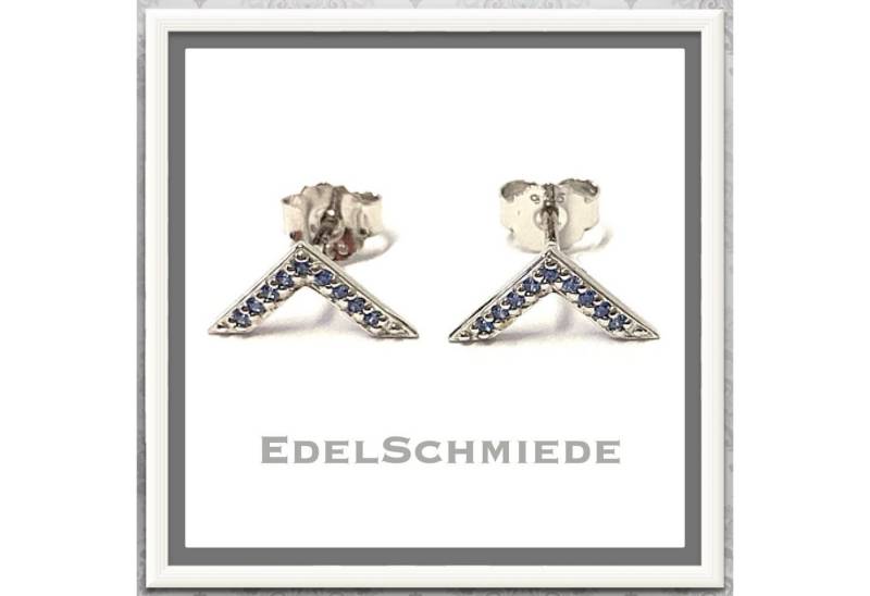 Edelschmiede925 Ohrstecker-Set Edelschmiede925 Ohrstecker in V - Form 925 Silber Zirkonia blau von Edelschmiede925